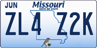 MO license plate ZL4Z2K