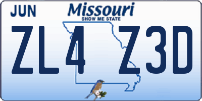 MO license plate ZL4Z3D