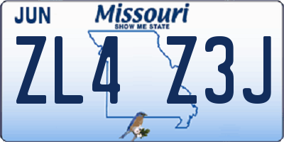 MO license plate ZL4Z3J
