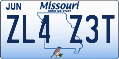 MO license plate ZL4Z3T