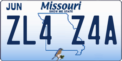 MO license plate ZL4Z4A