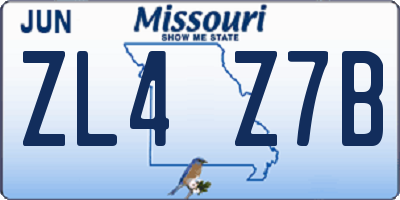 MO license plate ZL4Z7B