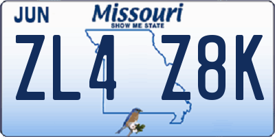 MO license plate ZL4Z8K