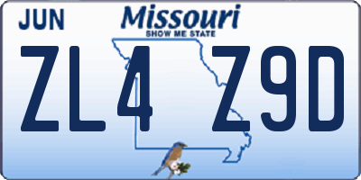 MO license plate ZL4Z9D