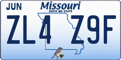 MO license plate ZL4Z9F