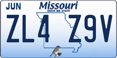MO license plate ZL4Z9V