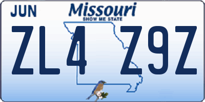 MO license plate ZL4Z9Z