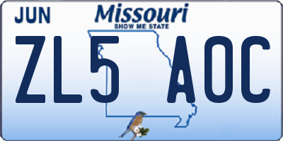 MO license plate ZL5A0C