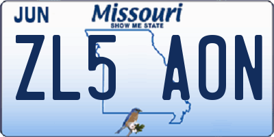 MO license plate ZL5A0N