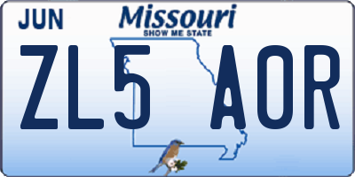 MO license plate ZL5A0R