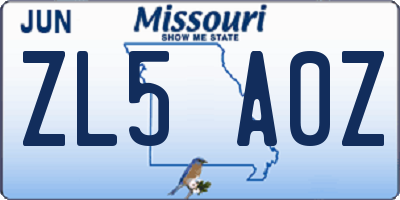 MO license plate ZL5A0Z