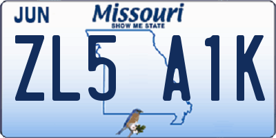 MO license plate ZL5A1K