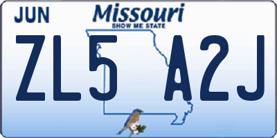 MO license plate ZL5A2J