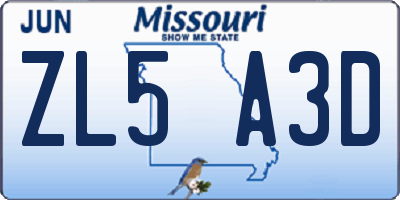 MO license plate ZL5A3D