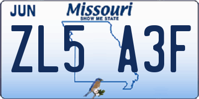 MO license plate ZL5A3F