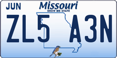 MO license plate ZL5A3N