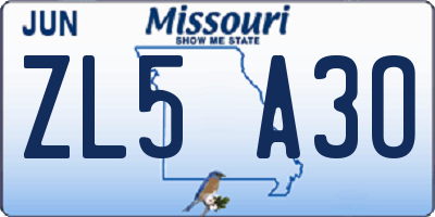 MO license plate ZL5A3O