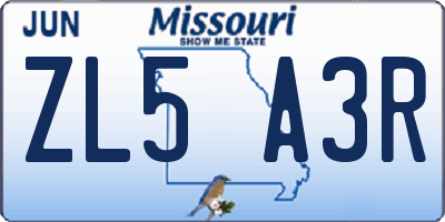 MO license plate ZL5A3R