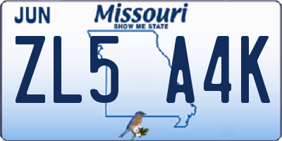 MO license plate ZL5A4K