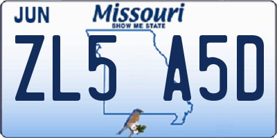 MO license plate ZL5A5D