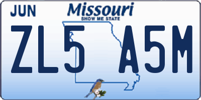 MO license plate ZL5A5M