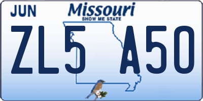 MO license plate ZL5A5O