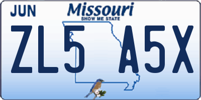 MO license plate ZL5A5X