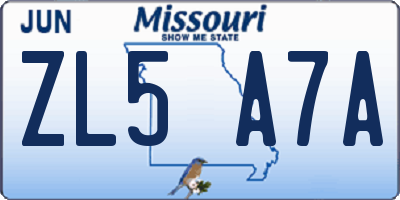 MO license plate ZL5A7A