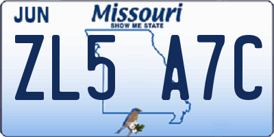 MO license plate ZL5A7C