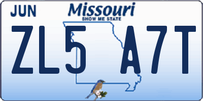 MO license plate ZL5A7T