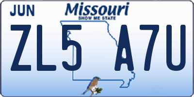 MO license plate ZL5A7U