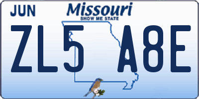 MO license plate ZL5A8E