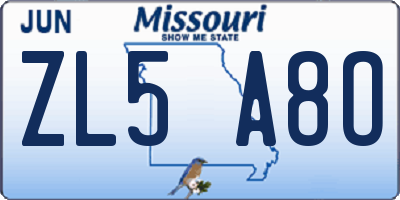 MO license plate ZL5A8O