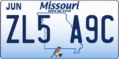 MO license plate ZL5A9C