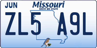 MO license plate ZL5A9L