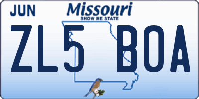MO license plate ZL5B0A