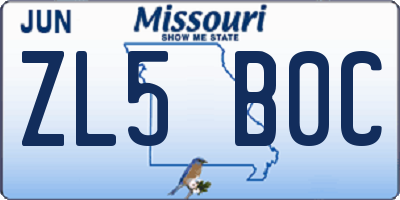 MO license plate ZL5B0C