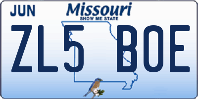 MO license plate ZL5B0E
