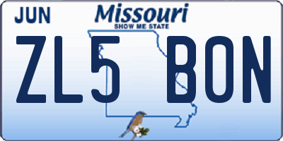 MO license plate ZL5B0N