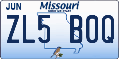 MO license plate ZL5B0Q