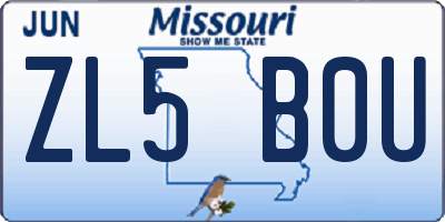 MO license plate ZL5B0U