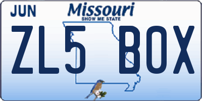 MO license plate ZL5B0X