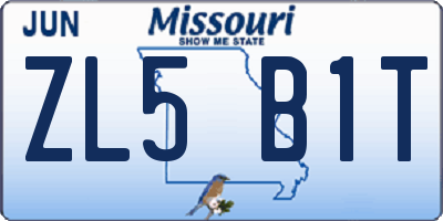 MO license plate ZL5B1T