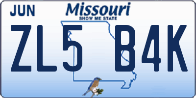 MO license plate ZL5B4K