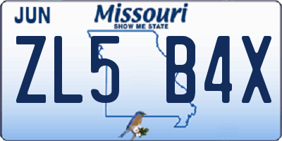 MO license plate ZL5B4X