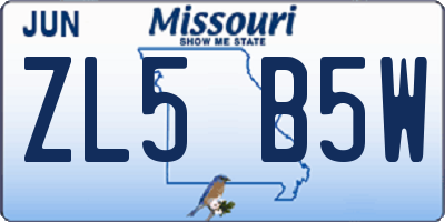 MO license plate ZL5B5W