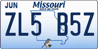 MO license plate ZL5B5Z
