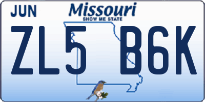 MO license plate ZL5B6K