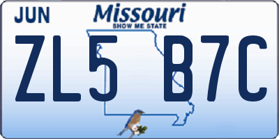 MO license plate ZL5B7C