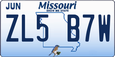 MO license plate ZL5B7W